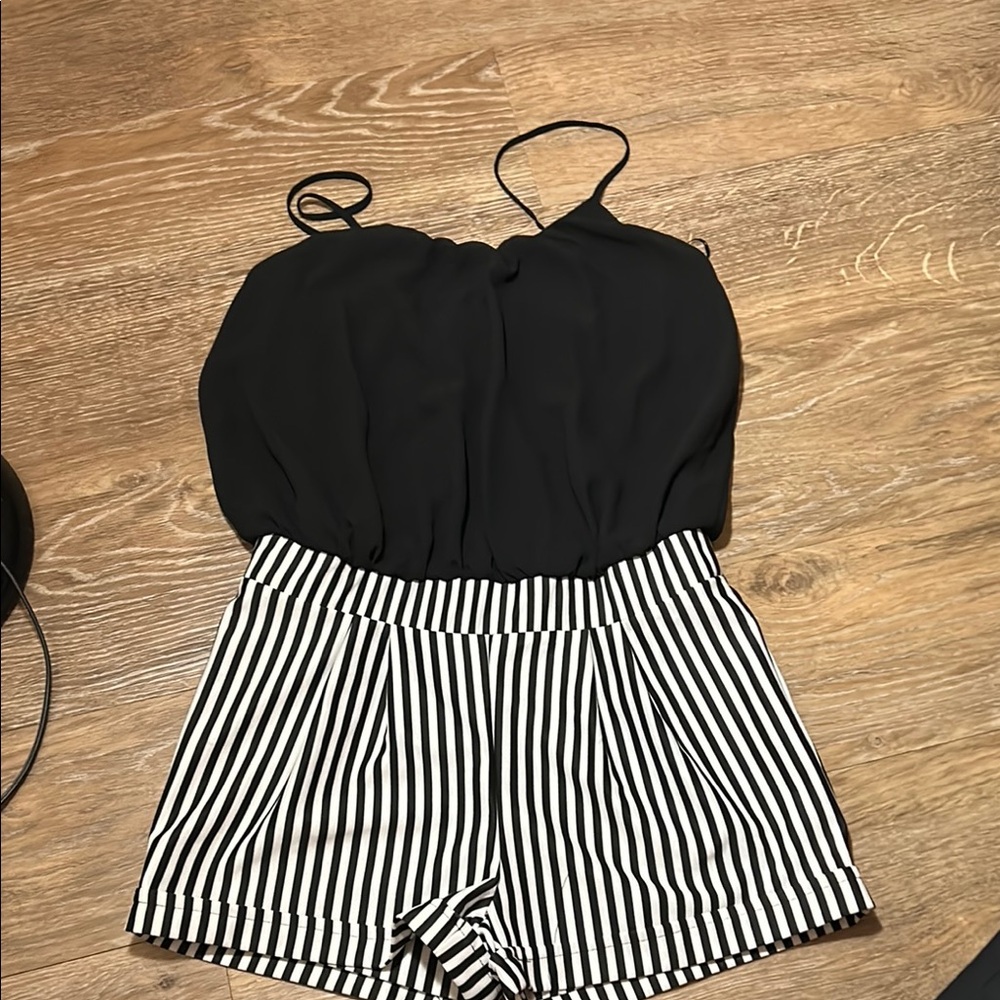 Black Halter Top with Striped Shorts